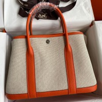 Replica Handbag Store Garden Party 30 Handmade Bag in Toile and Orange Leather