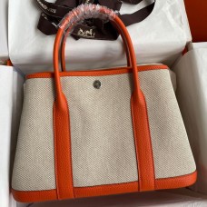 Replica Handbag Store Garden Party 30 Handmade Bag in Toile and Orange Leather