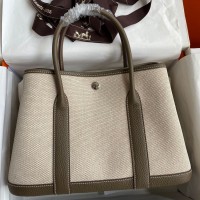 Replica Handbag Store Garden Party 30 Handmade Bag in Toile and Taupe Leather