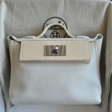 Replica Handbag Store 24/24 Mini 21 Handmade Bag in White Evercolor Leather