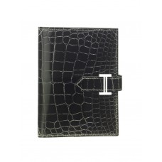 Replica Handbag Store classic crocodile pattern H buckle two-fold short women wallet black