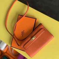 Replica Handbag Store Kelly Classique To Go Wallet In Orange Epsom Calfskin