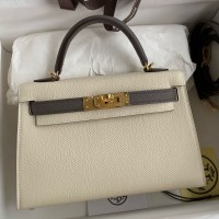 Replica Handbag Store Kelly Mini II Sellier Bicolor Handmade Bag in Craie and Etain Epsom Calfskin