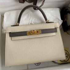 Replica Handbag Store Kelly Mini II Sellier Bicolor Handmade Bag in Craie and Etain Epsom Calfskin