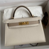 Replica Handbag Store Kelly Mini II Sellier Bicolor Handmade Bag in Craie and Trench Epsom Calfskin