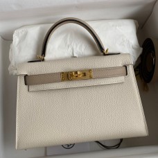 Replica Handbag Store Kelly Mini II Sellier Bicolor Handmade Bag in Craie and Trench Epsom Calfskin