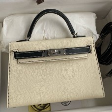 Replica Handbag Store Kelly Mini II Sellier Bicolor Handmade Bag in Nata and Black Epsom Calfskin