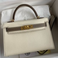 Replica Handbag Store Kelly Mini II Sellier Bicolor Handmade Bag in Nata and Taupe Epsom Calfskin