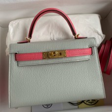 Replica Handbag Store Kelly Mini II Sellier Bicolor Handmade Bag in Pearl Grey and Rose Azalee Chevre Mysore Leather