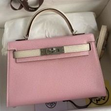 Replica Handbag Store Kelly Mini II Sellier Bicolor Handmade Bag in Rose Sakura and Nata Chevre Mysore Leather