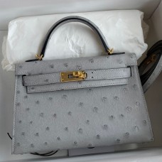 Replica Handbag Store Kelly Mini II Sellier Handmade Bag In Bleu Glacier Ostrich Leather
