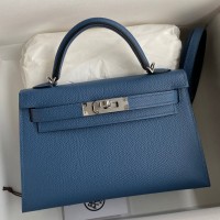 Replica Handbag Store Kelly Mini II Sellier Handmade Bag In Blue Agate Epsom Calfskin