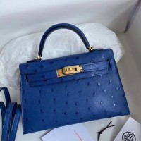 Replica Handbag Store Kelly Mini II Sellier Handmade Bag In Blue Electric Ostrich Leather Replica Handbag Store Kelly Mini II Sellier Handmade Bag In Blue Electric Ostrich Leather