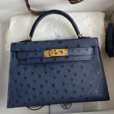Replica Handbag Store Kelly Mini II Sellier Handmade Bag In Blue Iris Ostrich Leather