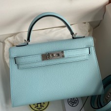 Replica Handbag Store Kelly Mini II Sellier Handmade Bag In Blue Zephyr Epsom Calfskin