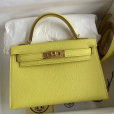 Replica Handbag Store Kelly Mini II Sellier Handmade Bag In Lime Epsom Calfskin