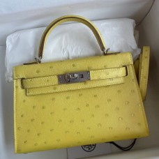 Replica Handbag Store Kelly Mini II Sellier Handmade Bag In Lime Ostrich Leather