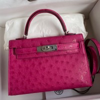 Replica Handbag Store Kelly Mini II Sellier Handmade Bag In Rose Red Ostrich Leather