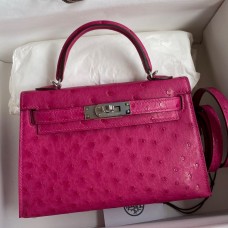 Replica Handbag Store Kelly Mini II Sellier Handmade Bag In Rose Red Ostrich Leather