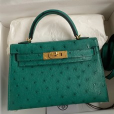 Replica Handbag Store Kelly Mini II Sellier Handmade Bag In Vert Vertigo Ostrich Leather