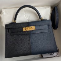Replica Handbag Store Kelly Mini II Sellier Tri-color Bag In Black/Blue Indigo/Red Calfskin