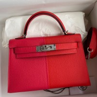 Replica Handbag Store Kelly Mini II Sellier Tri-color Bag In Red/Rose Extreme/Blue Epsom Calfskin