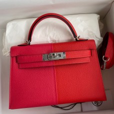 Replica Handbag Store Kelly Mini II Sellier Tri-color Bag In Red/Rose Extreme/Blue Epsom Calfskin