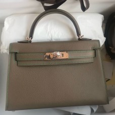 Replica Handbag Store Kelly Mini II Sellier Verso Handmade Bag in Taupe and Bamboo Epsom Calfskin