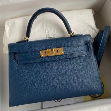 Replica Handbag Store Kelly Mini II Sellier Handmade Bag In Deep Blue Epsom Calfskin
