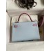 Replica Handbag Store Kelly Mini II Sellier Bicolor Handmade Bag in Blue Brume and Mauve Sylvestre Epsom Calfskin