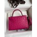 Replica Handbag Store Kelly Mini II Sellier Handmade Bag In Rose Red Ostrich Leather