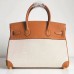 Replica Handbag Store Canvas Birkin 30cm 35cm Bag With Brown Clemence Leather