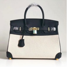 Replica Handbag Store Canvas Birkin 30cm 35cm Bag With Black Clemence Leather Replica Handbag Store Canvas Birkin 30cm 35cm Bag With Black Clemence Leather