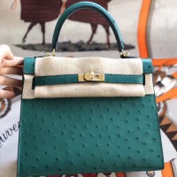 Replica Handbag Store Kelly 25cm Handmade Bag In Vert Vertigo Ostrich Skin