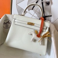 Replica Handbag Store Kelly Retourne 25 Handmade Bag In Craie Swift Calfskin