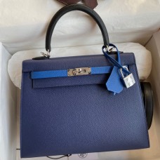 Replica Handbag Store Kelly Sellier 25 Bicolor Bag in Blue Saphir and Blue France Epsom Calfskin