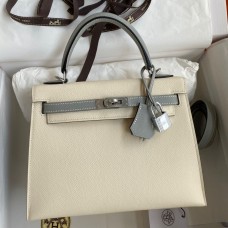 Replica Handbag Store Kelly Sellier 25 Bicolor Bag in Craie and Gris Mouette Epsom Calfskin