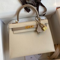 Replica Handbag Store Kelly Sellier 25 Bicolor Bag in Craie and Trench Epsom Calfskin