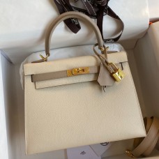 Replica Handbag Store Kelly Sellier 25 Bicolor Bag in Craie and Trench Epsom Calfskin