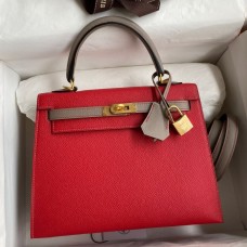 Replica Handbag Store Kelly Sellier 25 Bicolor Bag in Red and Etain Epsom Calfskin