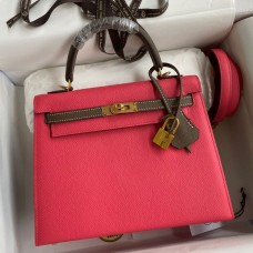 Replica Handbag Store Kelly Sellier 25 Bicolor Bag in Rose Extremea nd Taupe Epsom Calfskin