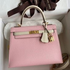 Replica Handbag Store Kelly Sellier 25 Bicolor Bag in Rose Sakura and Craie Epsom Calfskin