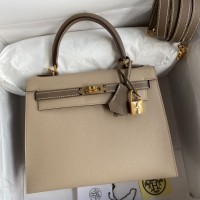 Replica Handbag Store Kelly Sellier 25 Bicolor Bag in Trench and Taupe Epsom Calfskin
