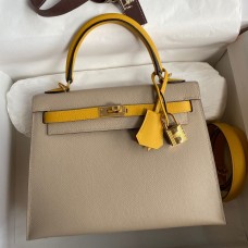 Replica Handbag Store Kelly Sellier 25 Bicolor Bag in Trench and Yellow Epsom Calfskin