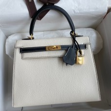 Replica Handbag Store Kelly Sellier 25 Bicolor Bag in White and Black Mysore Goatskin