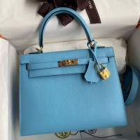 Replica Handbag Store Kelly Sellier 25 Handmade Bag In Blue Candy Epsom Calfskin