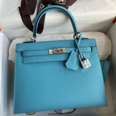 Replica Handbag Store Kelly Sellier 25 Handmade Bag In Blue du Nord Epsom Calfskin