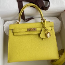 Replica Handbag Store Kelly Sellier 25 Handmade Bag In Lime Epsom Calfskin