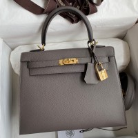 Replica Handbag Store Kelly Sellier 25CM Handmade Bag In Etain Epsom Calfskin