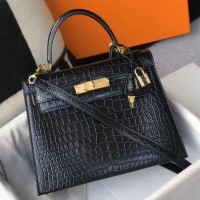 Replica Handbag Store Kelly 28cm Bag In Black Embossed Crocodile GHW Replica Handbag Store Kelly 28cm Bag In Black Embossed Crocodile GHW